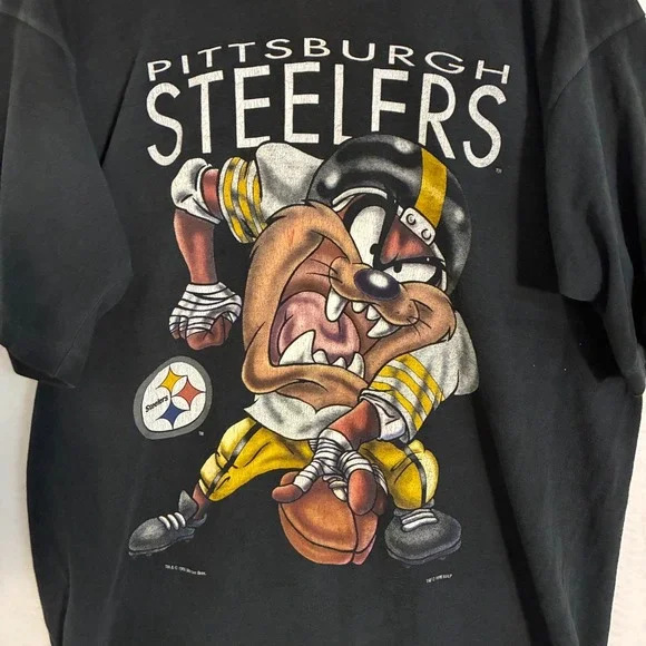 Vtg 90s 1996 Pittsburgh Steelers Looney Toon Taz Shirt XL Single Stitch USA FOTL